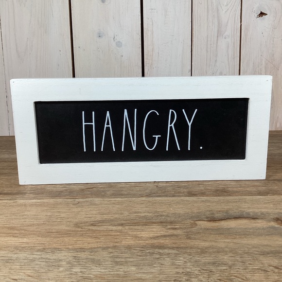 Rae Dunn HANGRY Sign White and Black Rectangular 12” Wooden Sign - Picture 2 of 10